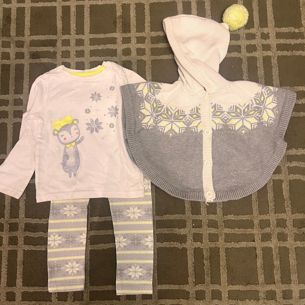 Gymboree Winter 3 Piece Outfit 2T Poncho Cape Leggings Top